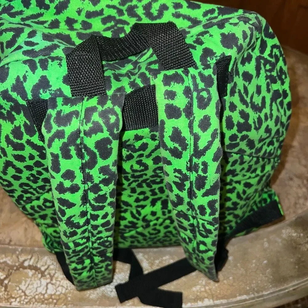 Green leopard backpack small book bag canvas